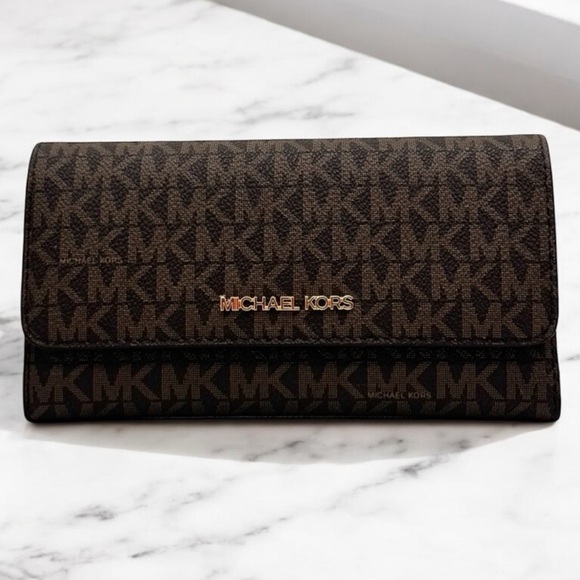 Michael Kors Large Jet Set Travel Signature Wallet Brown Signature - Picture 1 of 8